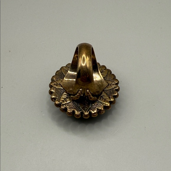 Vintage Stephen Dweck Brass Abalone Rock Crystal Large Cocktail Ring Size 8 - Picture 3 of 5